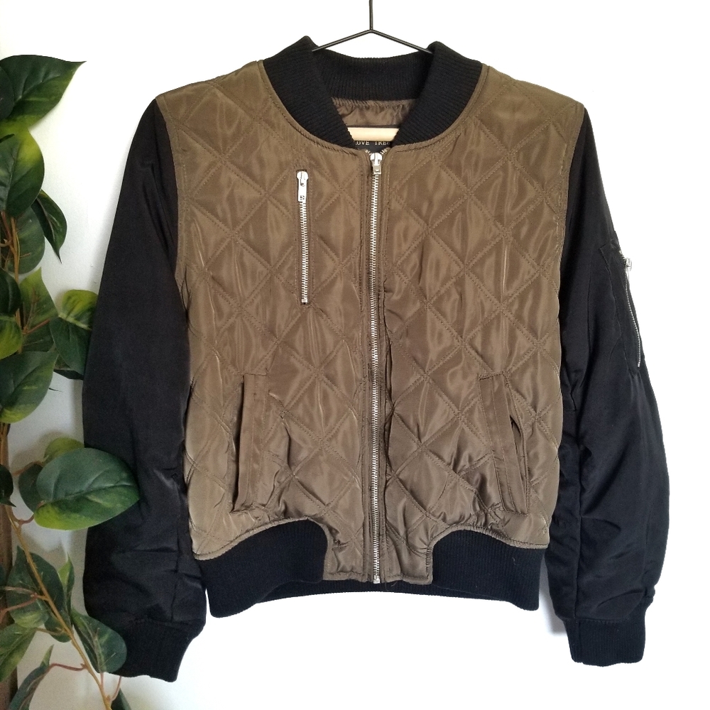 Love Tree Olive and Black Bomber Jacket